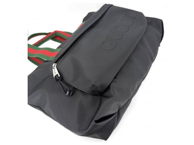 Borsa Tote Gucci Sherry in Nylon Nero e Bianco - vista 3