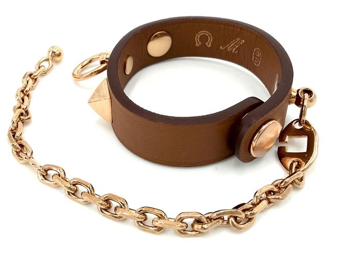 Hermès Hermes Rivale Handschuh-Halter Anhänger Braun Weiß - Ansicht 2