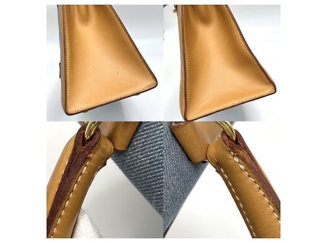 Hermès Borsa Hermes Kelly 32 Denim Marrone Nero Bianco Blu chiaro - vista 10