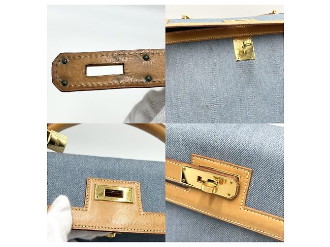 Hermès Borsa Hermes Kelly 32 Denim Marrone Nero Bianco Blu chiaro - vista 11