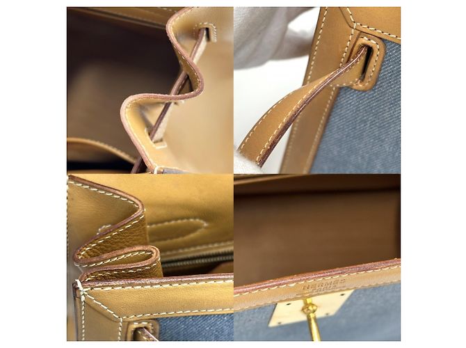 Hermès Borsa Hermes Kelly 32 Denim Marrone Nero Bianco Blu chiaro - vista 14