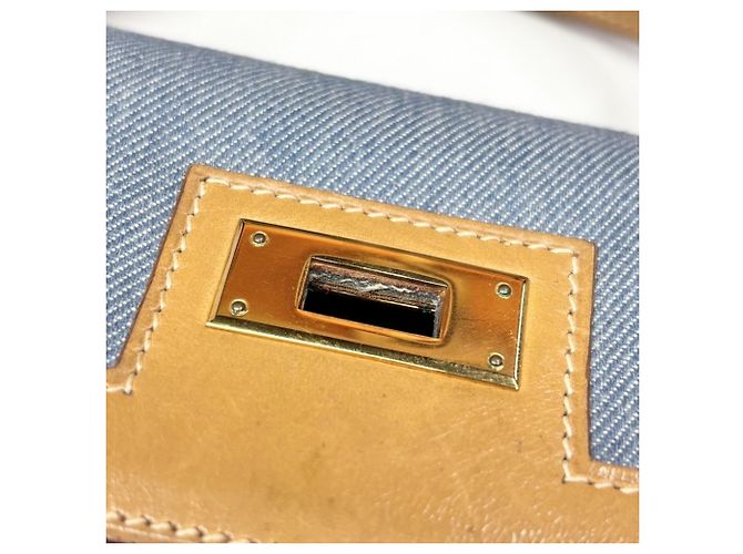 Hermès Borsa Hermes Kelly 32 Denim Marrone Nero Bianco Blu chiaro - vista 16