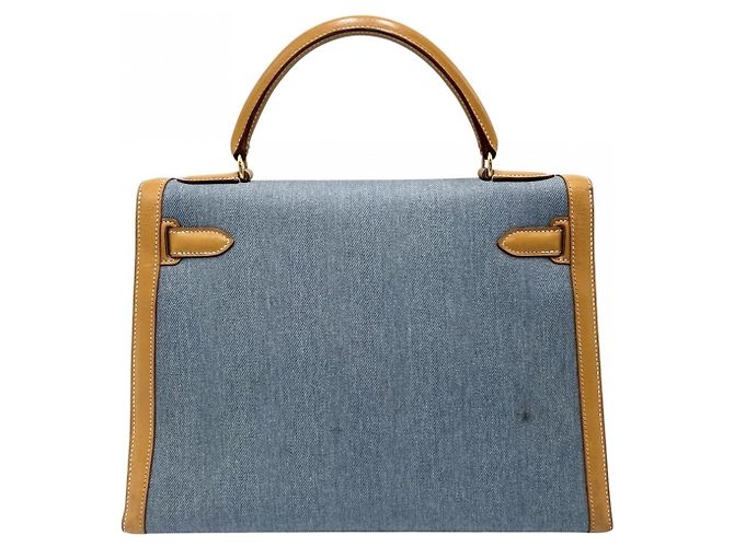 Hermès Borsa Hermes Kelly 32 Denim Marrone Nero Bianco Blu chiaro - vista 2