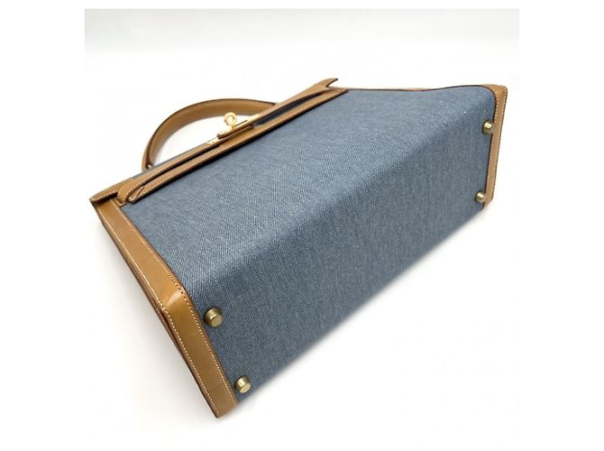 Hermès Borsa Hermes Kelly 32 Denim Marrone Nero Bianco Blu chiaro - vista 3