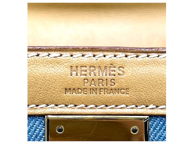 Hermès Borsa Hermes Kelly 32 Denim Marrone Nero Bianco Blu chiaro - vista 5