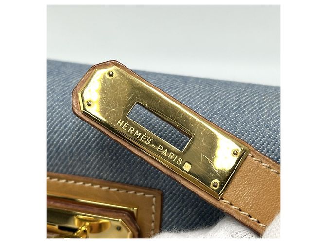 Hermès Borsa Hermes Kelly 32 Denim Marrone Nero Bianco Blu chiaro - vista 7