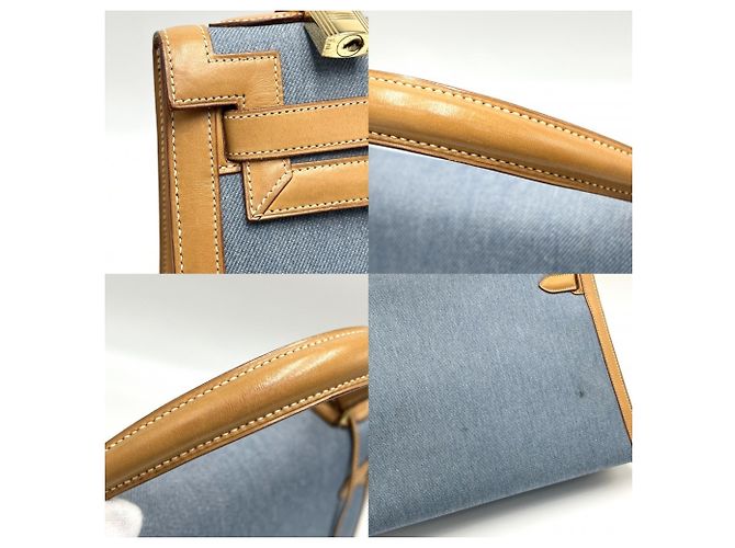 Hermès Borsa Hermes Kelly 32 Denim Marrone Nero Bianco Blu chiaro - vista 8