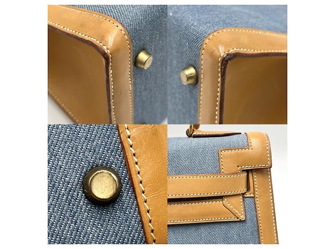 Hermès Borsa Hermes Kelly 32 Denim Marrone Nero Bianco Blu chiaro - vista 9