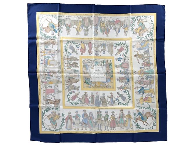 Hermès Foulard Hermes Carre 90 Costumes for Modern Citizens Bianco Blu Giallo - vista 2