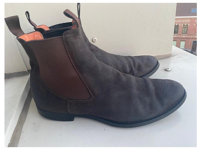 Stivaletti Chelsea Santoni in camoscio marrone da uomo - vista 2