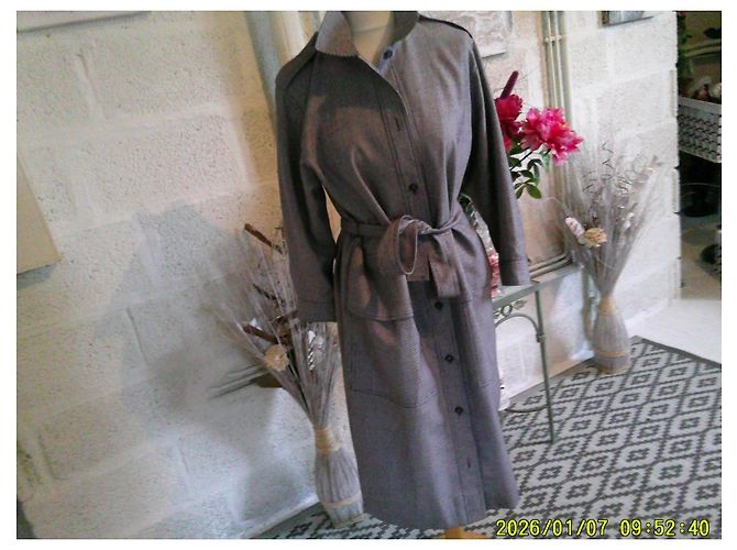Trench-coat de lana gris a cuadros Guy Laroche Blanco - vista 4