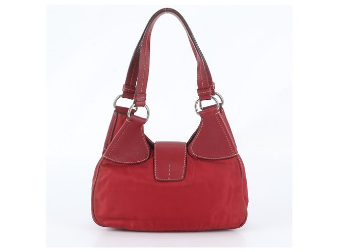 Tote Borsa a tracolla in pelle e nylon Tessuto con logo triangolare Prada Rosso - vista 3