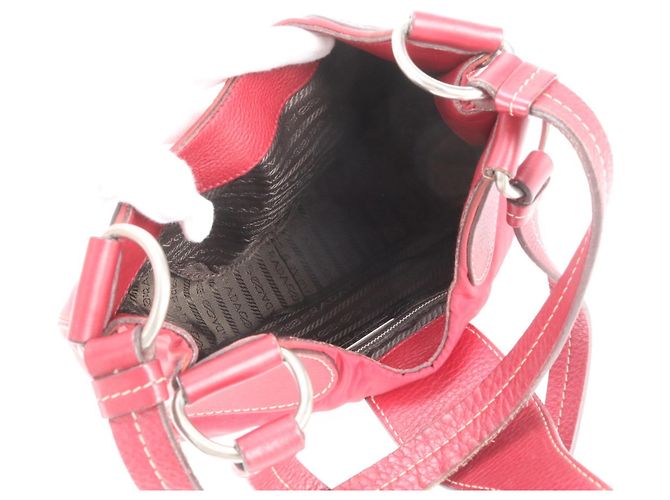 Tote Borsa a tracolla in pelle e nylon Tessuto con logo triangolare Prada Rosso - vista 7
