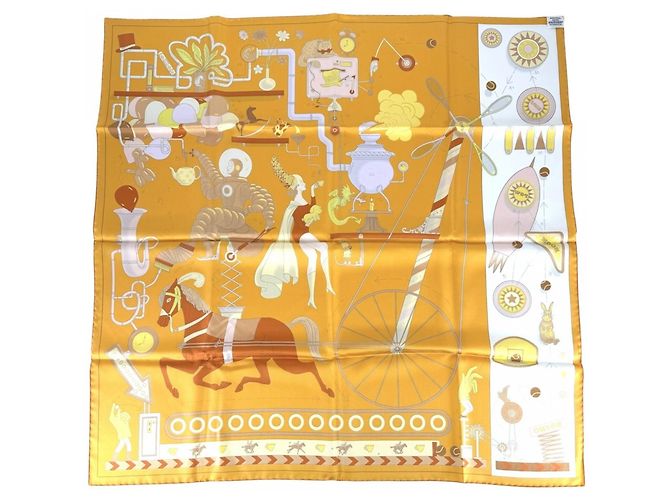 Hermès Hermes Carre 90 TEA FOR TWO Pañuelo de Seda Grande Multicolor Naranja - vista 2