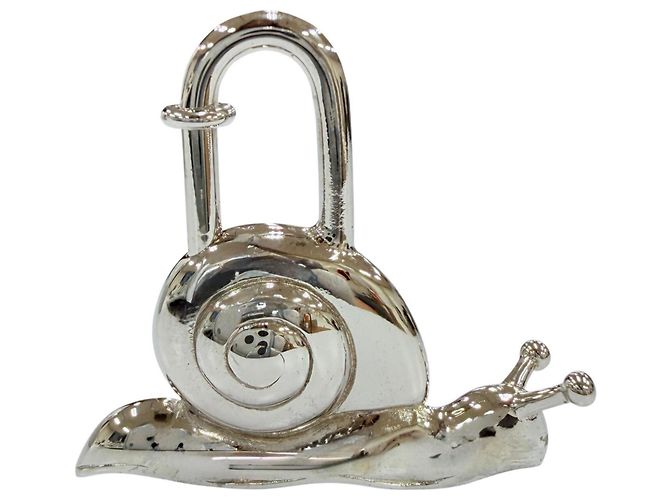 Hermès HERMES Vintage La Route Padlock Snail Metal Charm Argento - vista 3