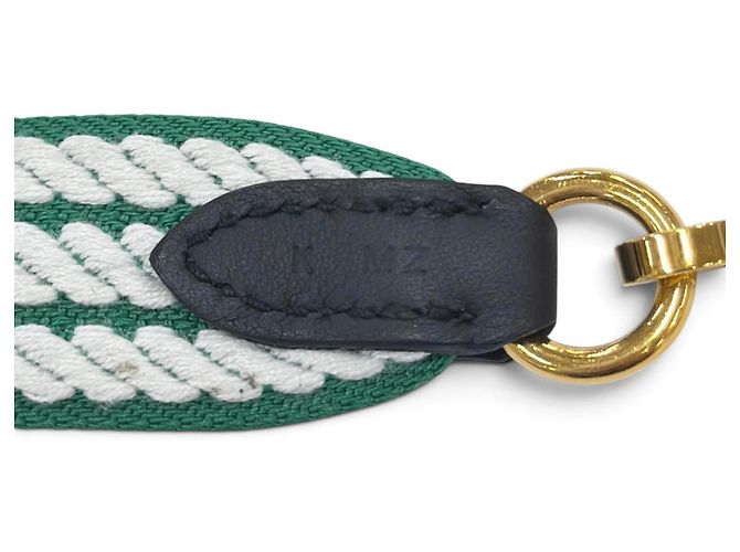 Hermès Hermes Schultergurt aus Leder und Canvas Weiß Grün - Ansicht 6