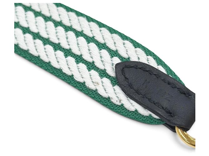 Hermès Hermes Schultergurt aus Leder und Canvas Weiß Grün - Ansicht 7