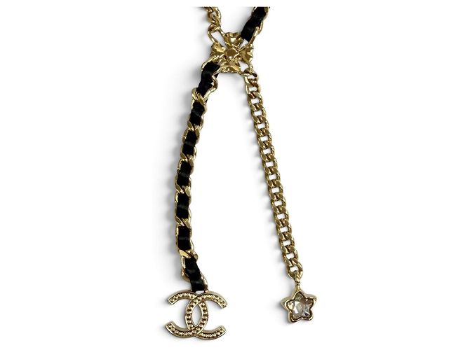 Collana a catena Chanel Coco Mark in pelle con stella e quadrifoglio Nero D'oro - vista 4