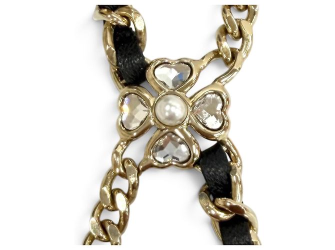 Collana a catena Chanel Coco Mark in pelle con stella e quadrifoglio Nero D'oro - vista 8