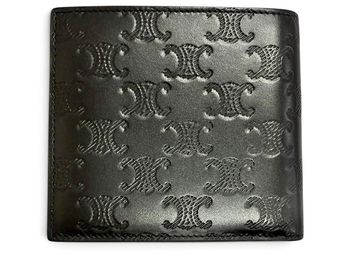 Céline Celine Calfskin Triomphe Embossed Bi-fold Wallet Black - view 2
