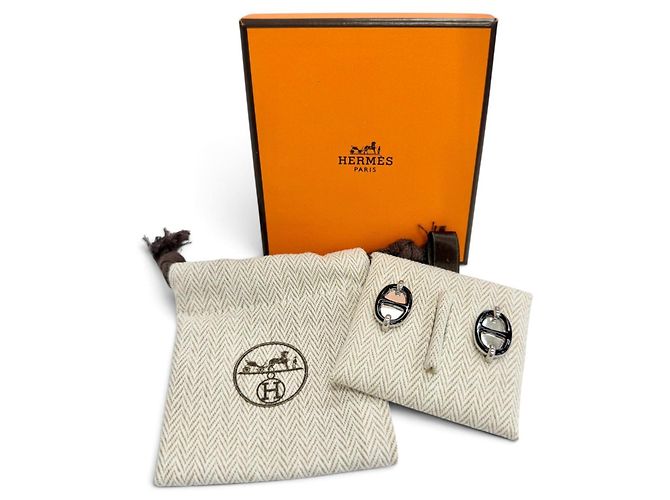 Hermès Orecchini Hermes Mini Maillon Silver Chaine d'Ancre Nero Argento - vista 2