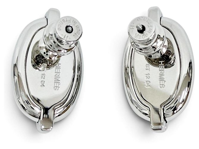 Hermès Orecchini Hermes Mini Maillon Silver Chaine d'Ancre Nero Argento - vista 3