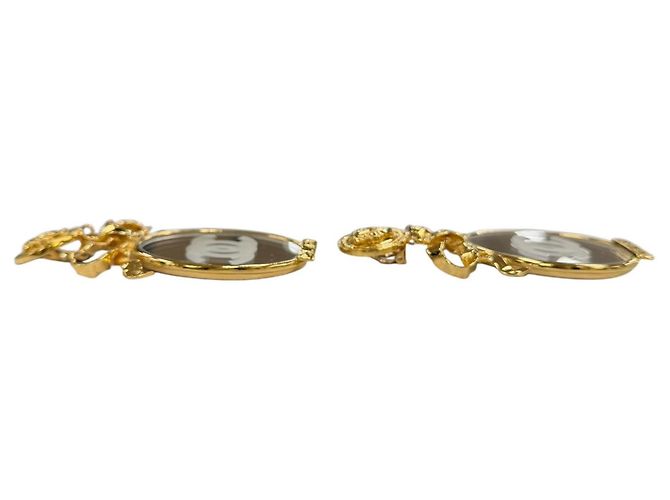 Boucles d'oreilles miroir ruban Coco Mark rares en métal vintage CHANEL Doré - vue 3