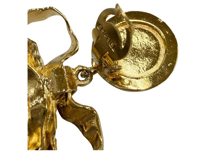 Boucles d'oreilles miroir ruban Coco Mark rares en métal vintage CHANEL Doré - vue 5