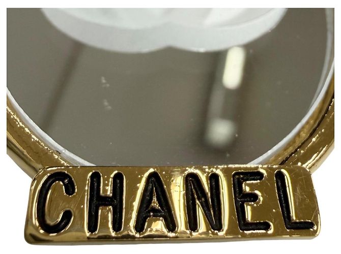 Boucles d'oreilles miroir ruban Coco Mark rares en métal vintage CHANEL Doré - vue 6