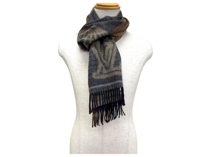 Stola Cardiff in lana e angora Louis Vuitton Marrone Blu navy - vista 2