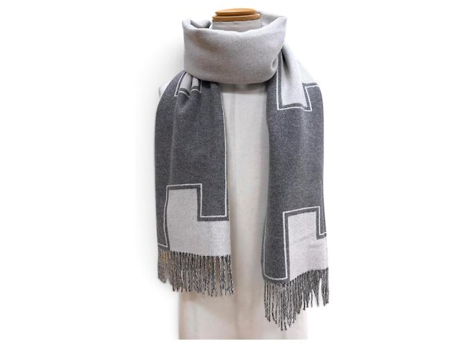 Hermès Stola Hermes Cle de H in cashmere e pelle Marrone - vista 2