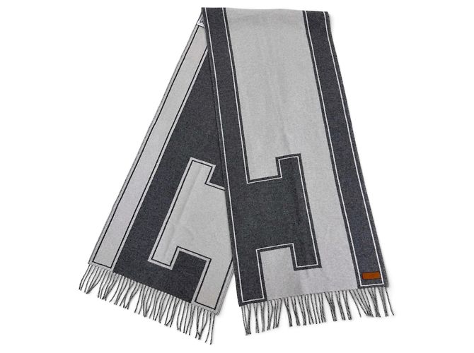 Hermès Stola Hermes Cle de H in cashmere e pelle Marrone - vista 3