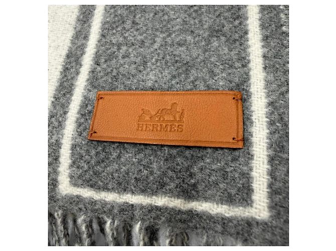 Hermès Stola Hermes Cle de H in cashmere e pelle Marrone - vista 5