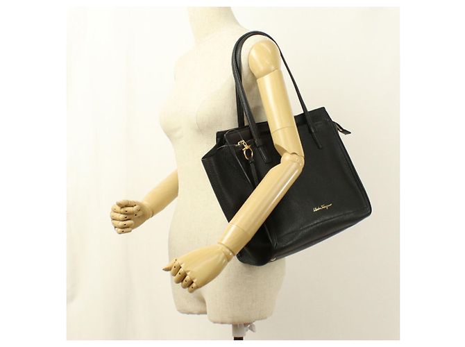 Borsa Tote Salvatore Ferragamo in pelle di vitello nera Nero - vista 10
