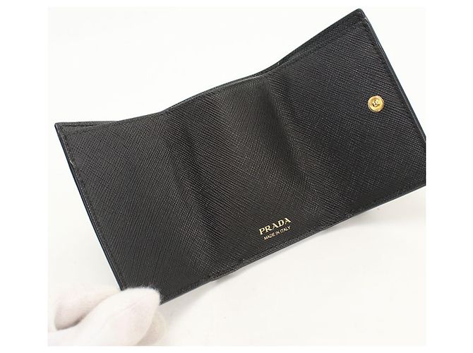 Portafoglio Prada tri-fold in pelle di vitello nera Nero - vista 3