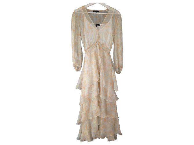 Maje Rufflino Maxikleid mit Rüschen und Blumenprint Weiß Beige Gelb Metallisch - Ansicht 2