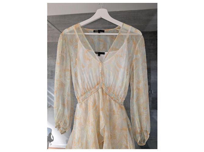 Maje Rufflino Maxikleid mit Rüschen und Blumenprint Weiß Beige Gelb Metallisch - Ansicht 3