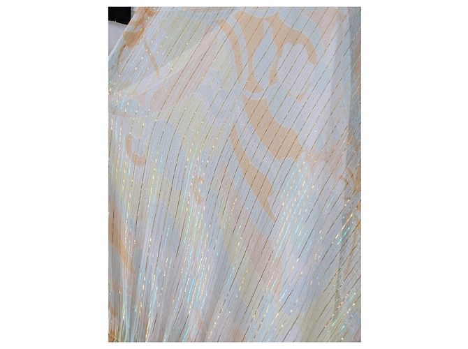 Maje Rufflino Maxikleid mit Rüschen und Blumenprint Weiß Beige Gelb Metallisch - Ansicht 5
