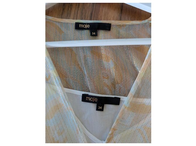 Maje Rufflino Maxikleid mit Rüschen und Blumenprint Weiß Beige Gelb Metallisch - Ansicht 7