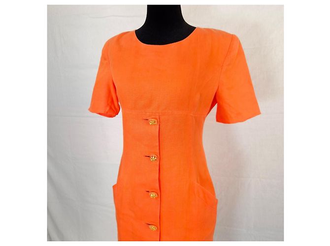 Valentino orange Leinenkleid 1990s - Ansicht 5