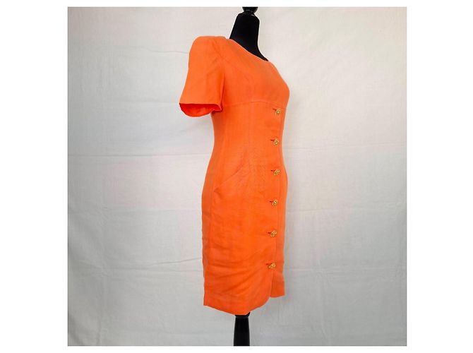 Valentino orange Leinenkleid 1990s - Ansicht 7