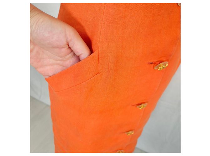 Valentino orange Leinenkleid 1990s - Ansicht 8