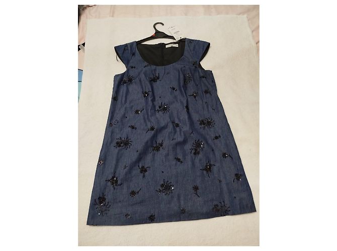 Zara Abito in denim blu con paillettes - vista 11