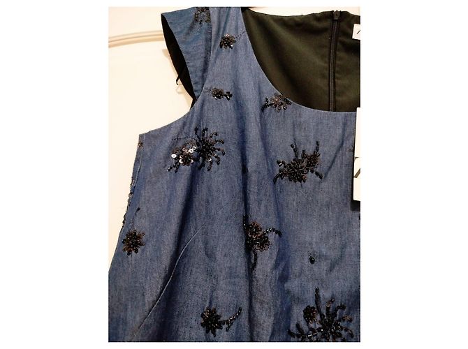 Zara Abito in denim blu con paillettes - vista 4