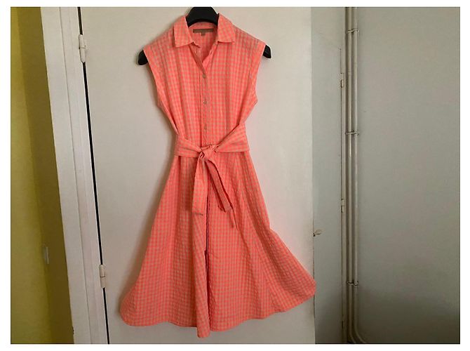 Elisa Cavaletti Langes Kariertes Hemdkleid Orange/Beige - Ansicht 2