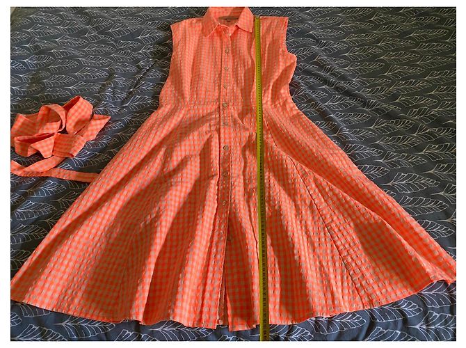 Elisa Cavaletti Langes Kariertes Hemdkleid Orange/Beige - Ansicht 5