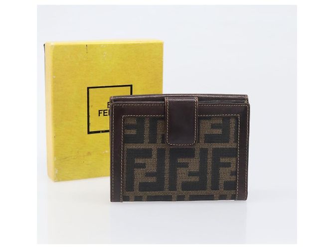 Portafoglio FENDI Zucca Canvas Nero Marrone Auth 199785A - vista 12