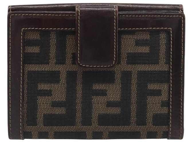 Portafoglio FENDI Zucca Canvas Nero Marrone Auth 199785A - vista 13