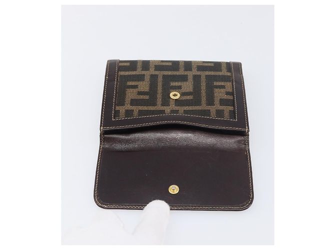Portafoglio FENDI Zucca Canvas Nero Marrone Auth 199785A - vista 17