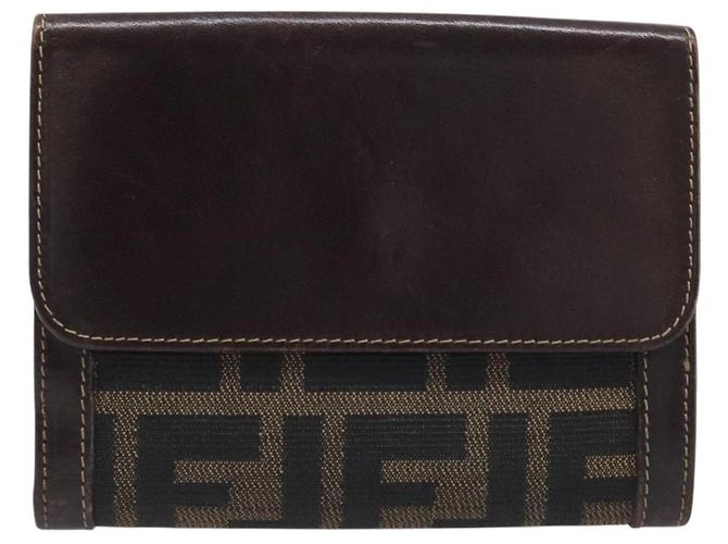 Portafoglio FENDI Zucca Canvas Nero Marrone Auth 199785A - vista 2